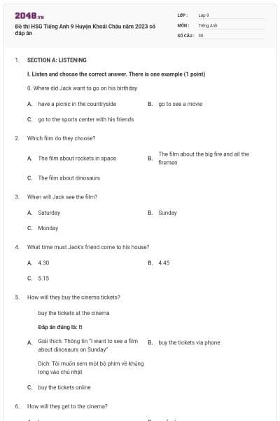 Đề thi HSG Tiếng Anh 9 Huyện Khoái Châu năm 2023 có đáp án