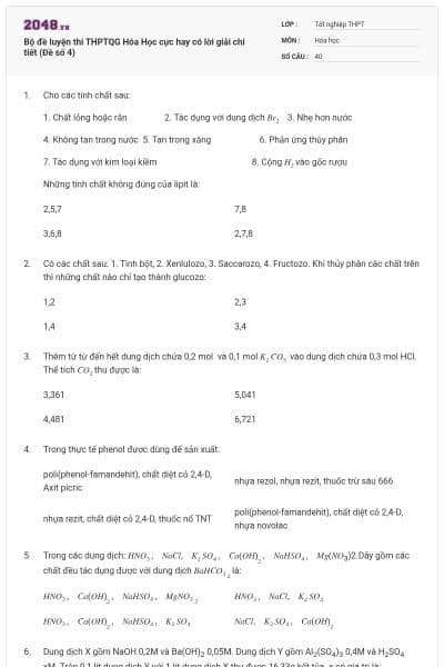 Bộ đề luyện thi THPTQG Hóa Học cực hay có lời giải chi tiết (Đề số 4)