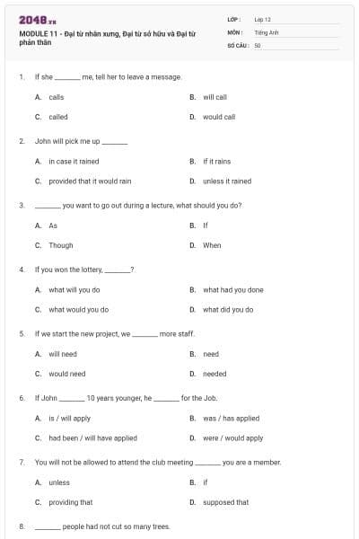 MODULE 11 - Đại từ nhân xưng, Đại từ sở hữu và Đại từ phản thân