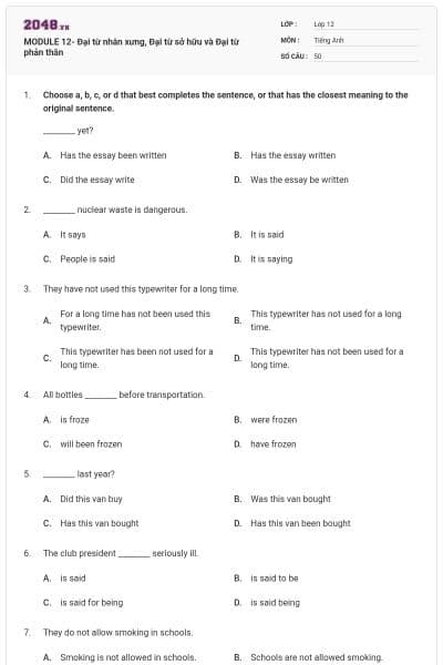 MODULE 12- Đại từ nhân xưng, Đại từ sở hữu và Đại từ phản thân