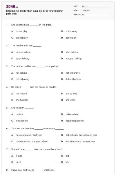 MODULE 13- Đại từ nhân xưng, Đại từ sở hữu và Đại từ phản thân