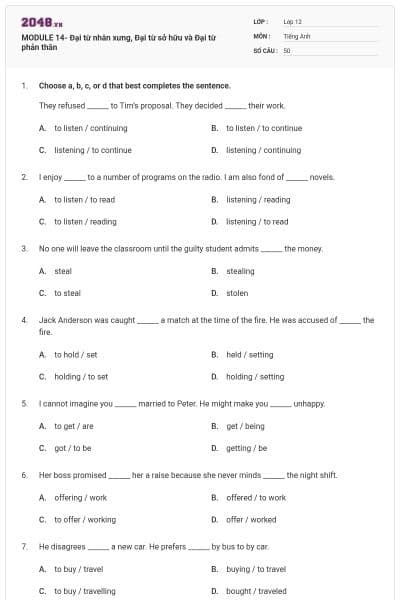MODULE 14- Đại từ nhân xưng, Đại từ sở hữu và Đại từ phản thân