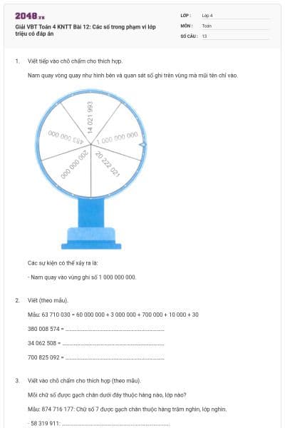 Giải VBT Toán 4 KNTT Bài 12: Các số trong phạm vi lớp triệu có đáp án