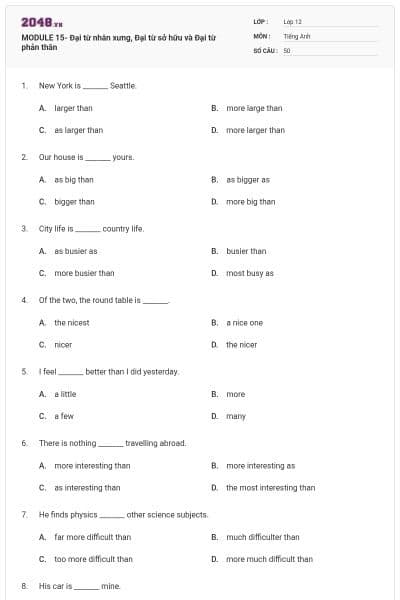 MODULE 15- Đại từ nhân xưng, Đại từ sở hữu và Đại từ phản thân