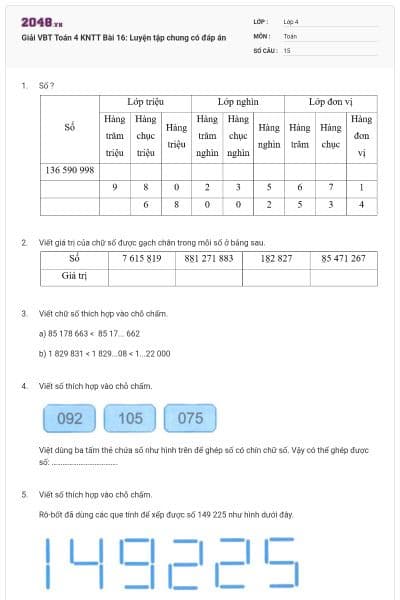Giải VBT Toán 4 KNTT Bài 16: Luyện tập chung có đáp án