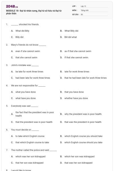 MODULE 18- Đại từ nhân xưng, Đại từ sở hữu và Đại từ phản thân