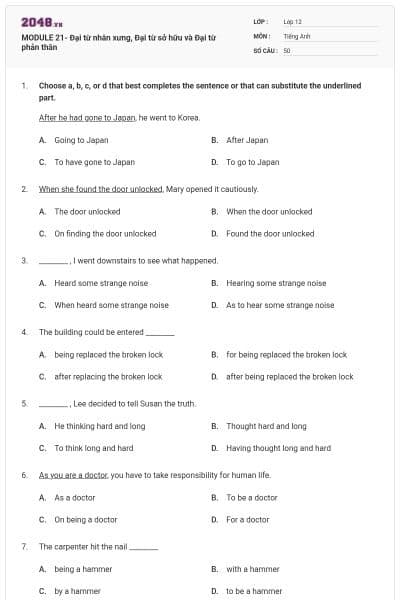 MODULE 21- Đại từ nhân xưng, Đại từ sở hữu và Đại từ phản thân