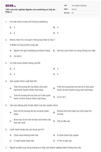 100+ câu trắc nghiệm Nghiên cứu marketing có đáp án - Phần 2