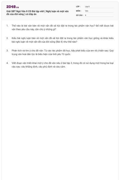 Giải SBT Ngữ Văn 8 CD Bài tập viết ( Nghị luận về một vấn đề của đời sống ) có đáp án
