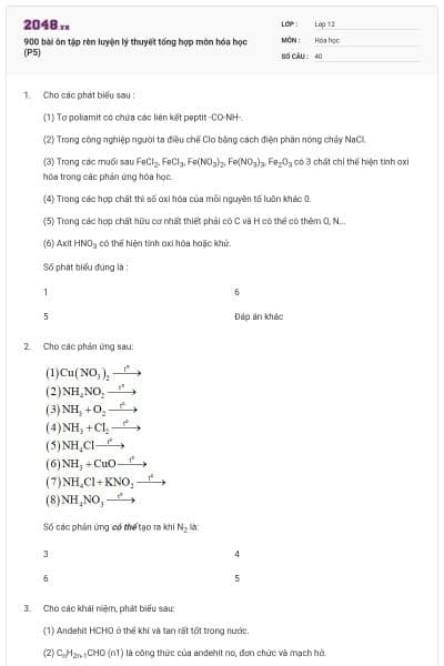 900 bài ôn tập rèn luyện lý thuyết tổng hợp môn hóa học (P5)