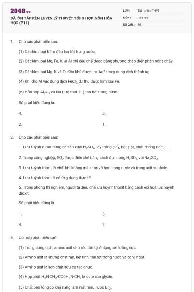 BÀI ÔN TẬP RÈN LUYỆN LÝ THUYẾT TỔNG HỢP MÔN HÓA HỌC (P11)