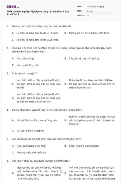 100+ câu trắc nghiệm Nghiệp vụ công tác văn thư có đáp án - Phần 3