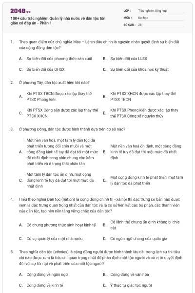 100+ câu trắc nghiệm Quản lý nhà nước về dân tộc tôn giáo có đáp án - Phần 1