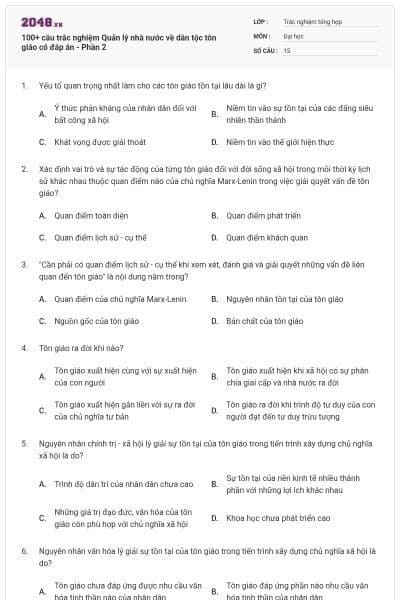 100+ câu trắc nghiệm Quản lý nhà nước về dân tộc tôn giáo có đáp án - Phần 2