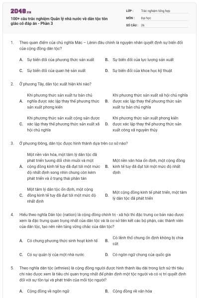 100+ câu trắc nghiệm Quản lý nhà nước về dân tộc tôn giáo có đáp án - Phần 3