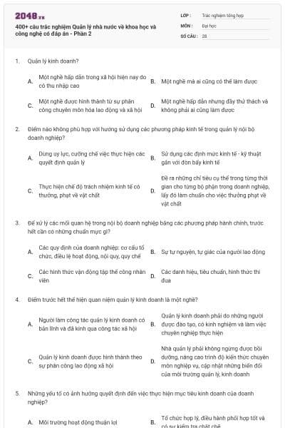 400+ câu trắc nghiệm Quản lý nhà nước về khoa học và công nghệ có đáp án - Phần 2