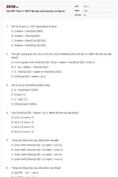 Giải SBT Toán 11 KNTT Bài tập cuối chương I có đáp án