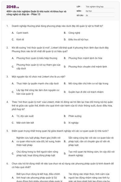400+ câu trắc nghiệm Quản lý nhà nước về khoa học và công nghệ có đáp án - Phần 13