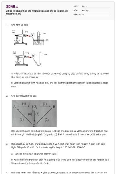 38 Đề thi chính thức vào 10 môn Hóa cực hay có lời giải chi tiết (Đề số 24)