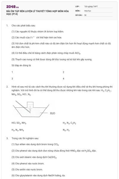 BÀI ÔN TẬP RÈN LUYỆN LÝ THUYẾT TỔNG HỢP MÔN HÓA HỌC (P14)