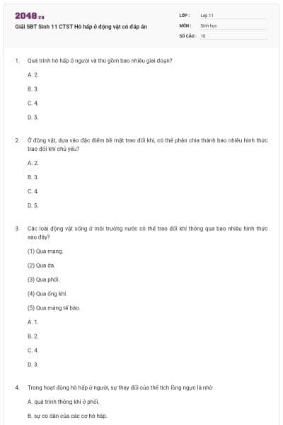 Giải SBT Sinh 11 CTST Hô hấp ở động vật có đáp án