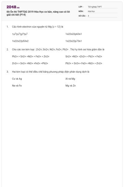 Đề Ôn thi THPTQG 2019 Hóa Học cơ bản, nâng cao có lời giải chi tiết (P14)