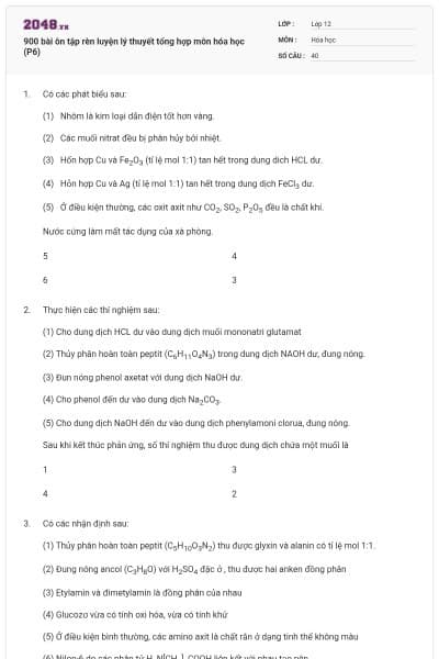 900 bài ôn tập rèn luyện lý thuyết tổng hợp môn hóa học (P6)