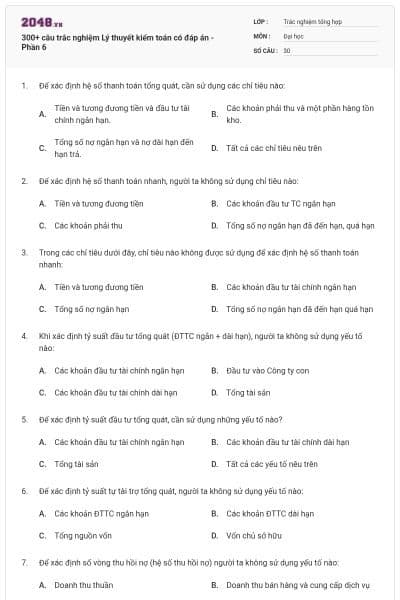 300+ câu trắc nghiệm Lý thuyết kiểm toán có đáp án - Phần 6