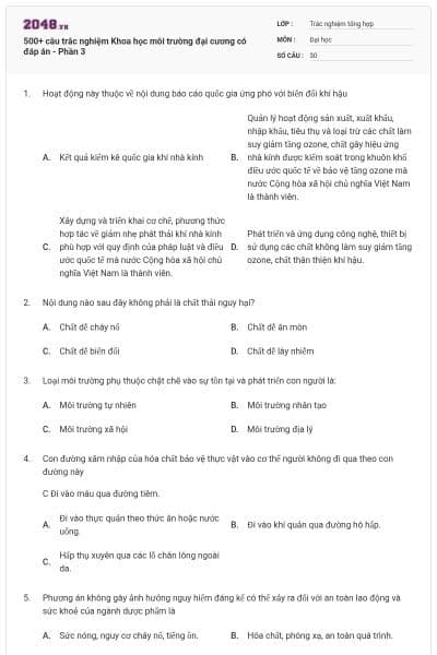 500+ câu trắc nghiệm Khoa học môi trường đại cương có đáp án - Phần 3