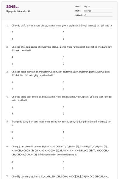 Dạng câu đếm số chất