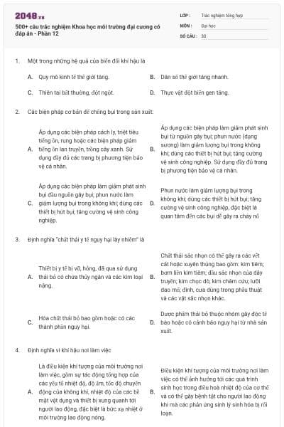 500+ câu trắc nghiệm Khoa học môi trường đại cương có đáp án - Phần 12