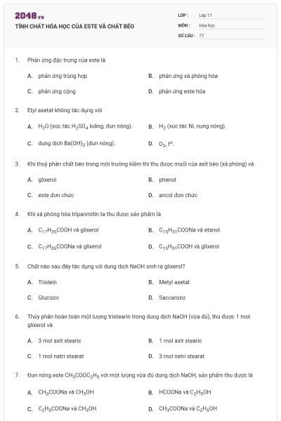 TÍNH CHẤT HÓA HỌC CỦA ESTE VÀ CHẤT BÉO