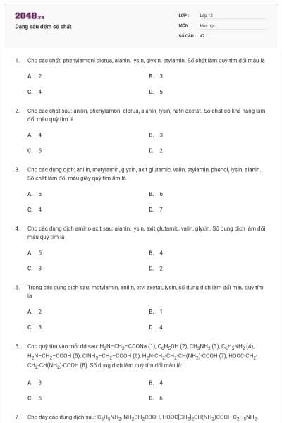 Dạng câu đếm số chất