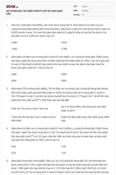 HỆ THỐNG BÀI TẬP ĐIỆN PHÂN Ở CẤP ĐỘ VẬN DỤNG CAO