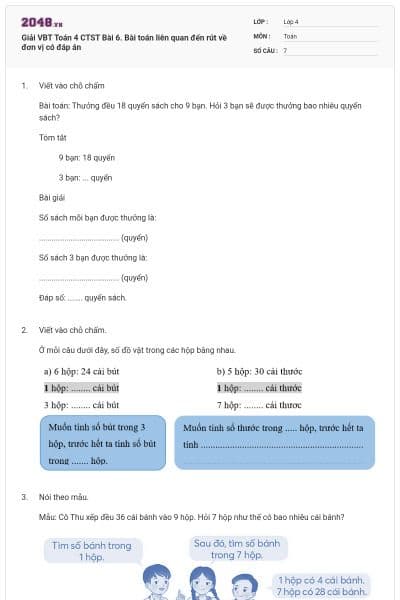 Giải VBT Toán 4 CTST Bài 6. Bài toán liên quan đến rút về đơn vị có đáp án