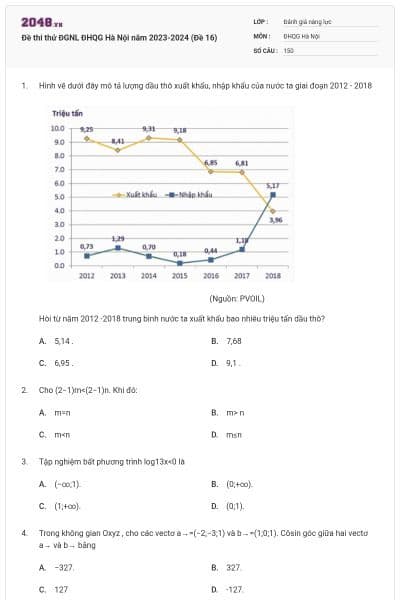 Đề thi thử ĐGNL ĐHQG Hà Nội năm 2023-2024 (Đề 16)
