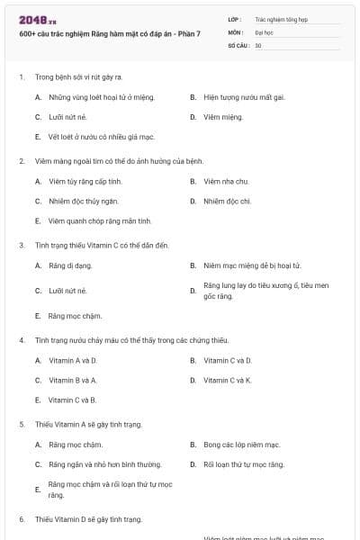600+ câu trắc nghiệm Răng hàm mặt có đáp án - Phần 7