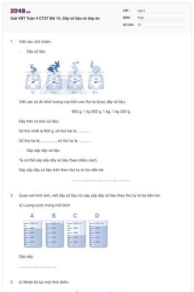 Giải VBT Toán 4 CTST Bài 16. Dãy số liệu có đáp án