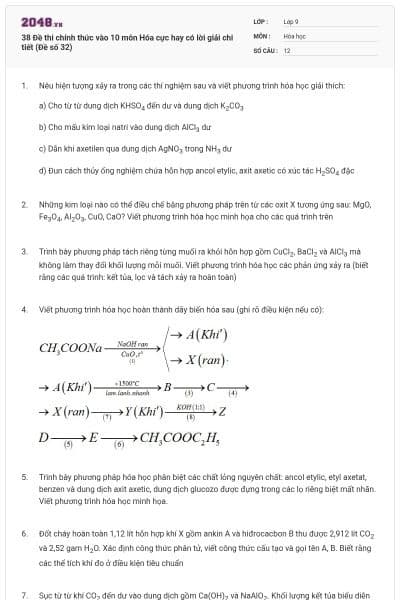 38 Đề thi chính thức vào 10 môn Hóa cực hay có lời giải chi tiết (Đề số 32)