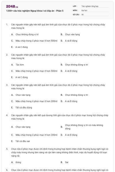 1200+ câu trắc nghiệm Ngoại khoa I có đáp án - Phần 5