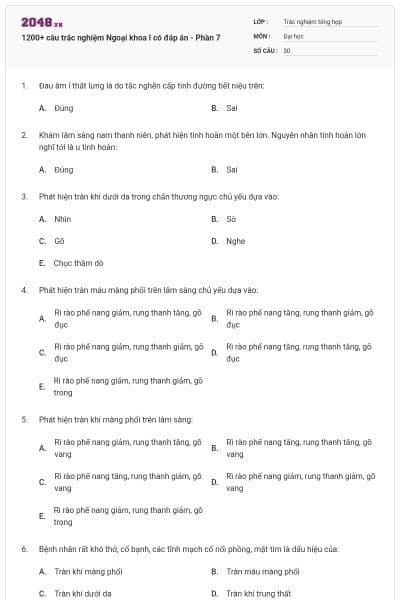 1200+ câu trắc nghiệm Ngoại khoa I có đáp án - Phần 7