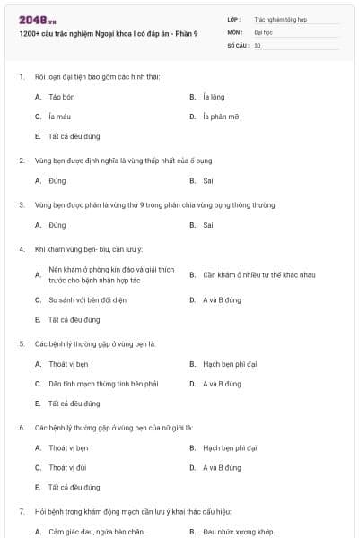 1200+ câu trắc nghiệm Ngoại khoa I có đáp án - Phần 9