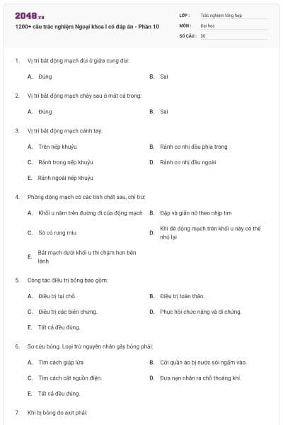 1200+ câu trắc nghiệm Ngoại khoa I có đáp án - Phần 10