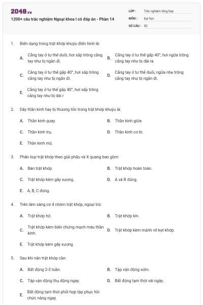 1200+ câu trắc nghiệm Ngoại khoa I có đáp án - Phần 14