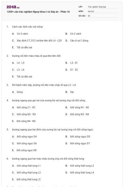 1200+ câu trắc nghiệm Ngoại khoa I có đáp án - Phần 16