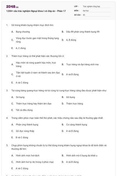 1200+ câu trắc nghiệm Ngoại khoa I có đáp án - Phần 17