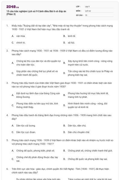 15 câu trắc nghiệm Lịch sử 9 Cánh diều Bài 6 có đáp án (Phần 3)