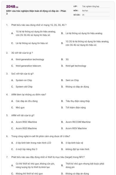 600+ câu trắc nghiệm Điện toán di động có đáp án - Phần 3