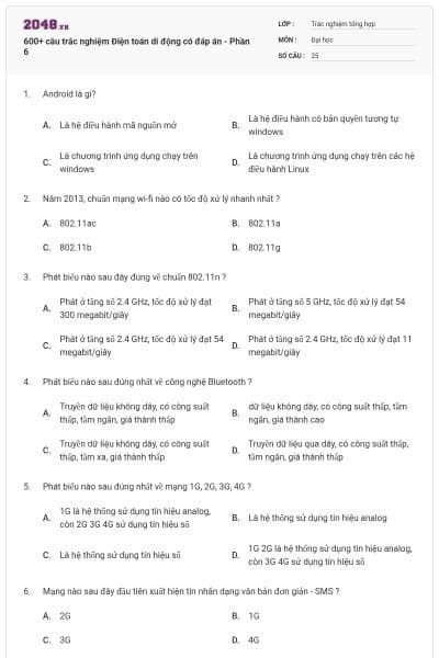 600+ câu trắc nghiệm Điện toán di động có đáp án - Phần 6
