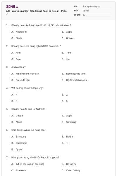 600+ câu trắc nghiệm Điện toán di động có đáp án - Phần 7